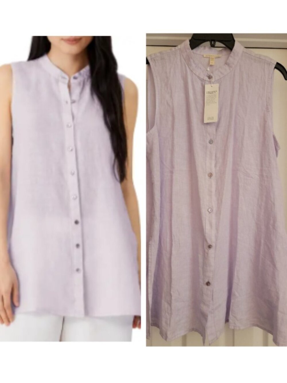 Eileen Fisher Sleeveless Organic Linen Shirt, WISTERIA, Size M, NWT